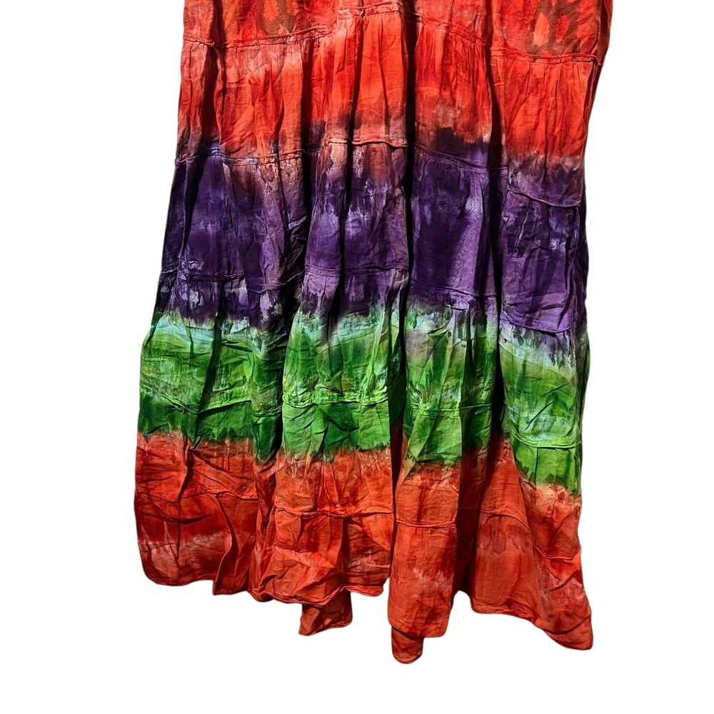 Kaaku Tie Dye Boho Maxi Dress S Festival Hippie Cottagecore Rainbow - Picture 4 of 7